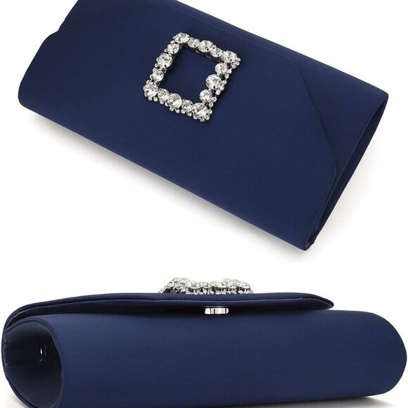 Satin Evening Bag for Women Clutch Purse Embellished Crystals Buckle - Picture 5 of 7